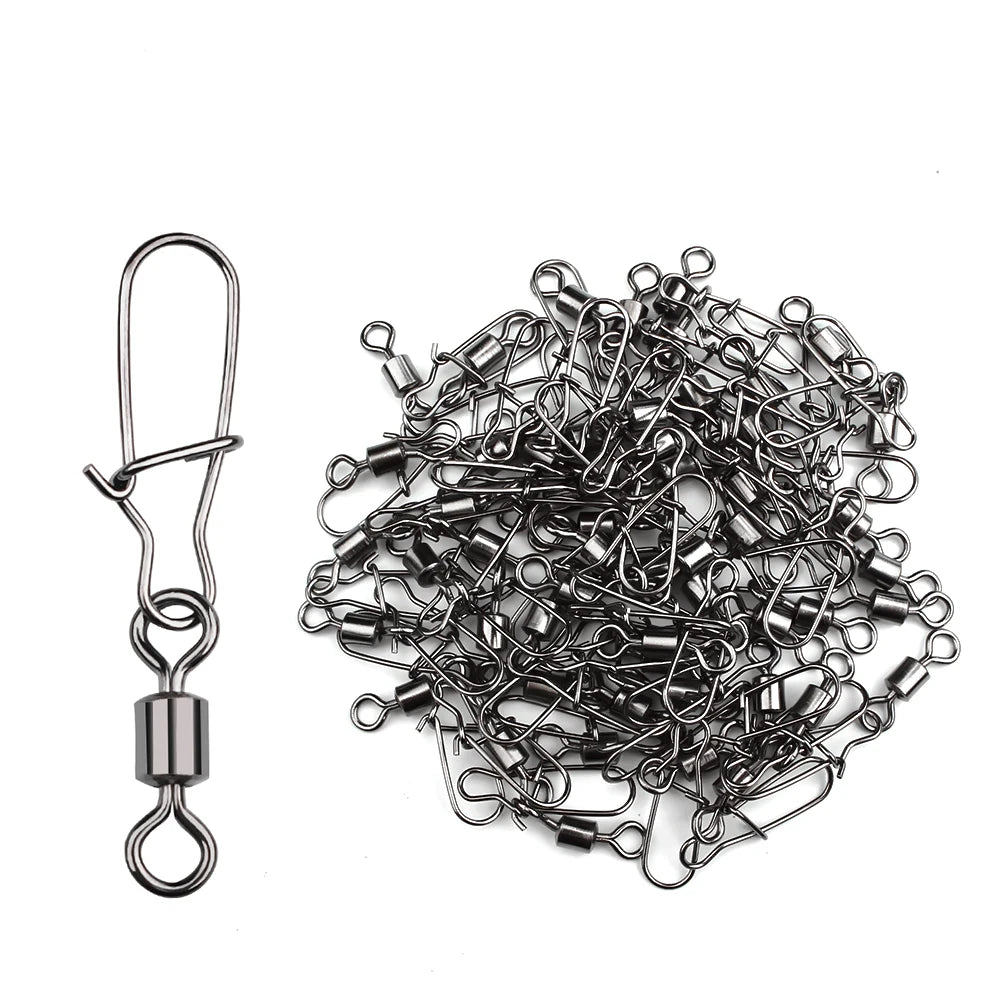 DNDYUJU 10 To 50X Fishing Swivel Snap Pin Bearing Rolling Swivel Stainless Steel Snap Fishing Connector Fishhook Lure Tools