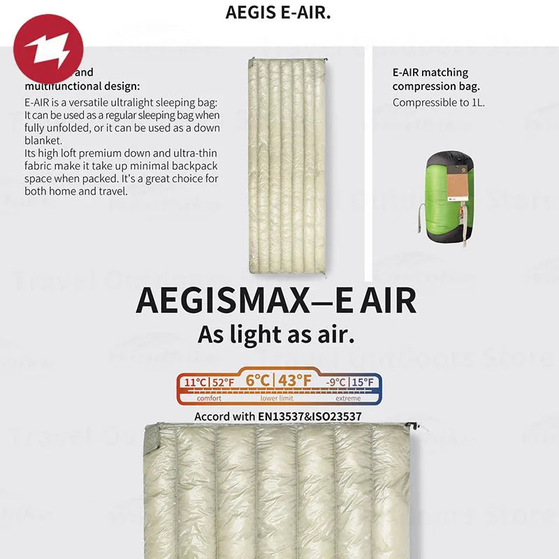AEGISMAX AIR-E Camping Down Sleeping Bag Adult Ultralight Waterproof Hiking Tourist Warm 800FP Outdoor Envelope Sleeping Bags Wild Frontier Gear LLC