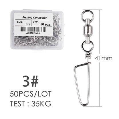 50pcs Fishing Ball Bearing Swivel with Coastlock Snap 0-6# Stainless Barrel Swivels Hook Lure Fishing Connector Tackle Box