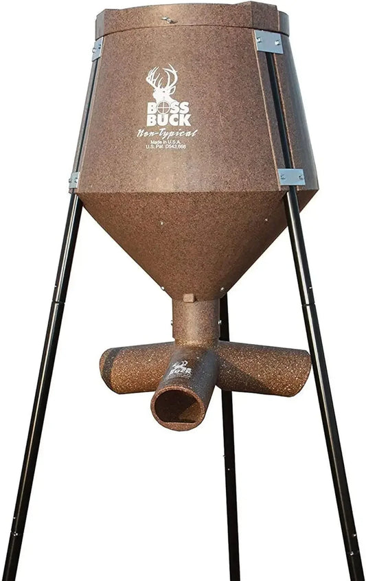 200 LB Deer Feeder/Hunting Durable Plastic UV Protected Windproof Waterproof Gravity Feed System w/ Protein 3 Feed Tubes Head