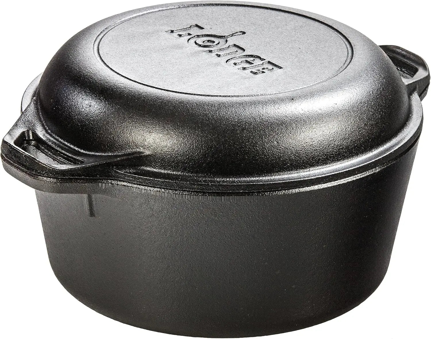 Lodge 5 Quart Pre-Seasoned Cast Iron Double Dutch Oven with Lid - Dual Handles - Lid Doubles as 10.25 Inch Cast Iron Grill Pan - Wild Frontier Gear LLC