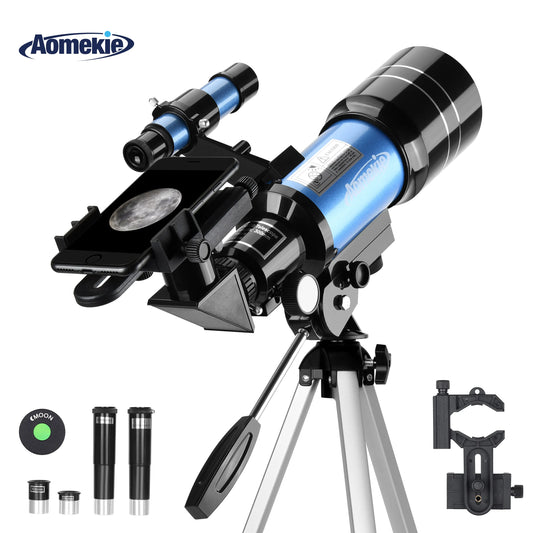 30070 Telescope 1.25" Eyepieces Wide Vision Moon Watching Monocular with Tripod 1.5X Erecting Eyepiece 3X Barlow Lens Kids Gift