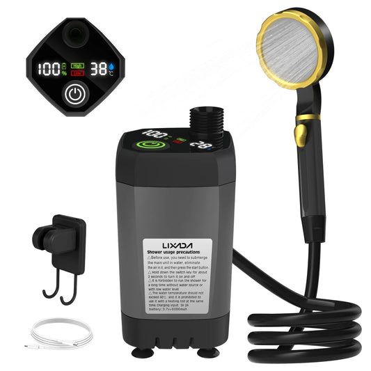 Camping Shower Pump RV Outdoor Shower Kit Camp Shower w/Full Screen Intelligent Digital Display Adjustable 6000mAh Shower Kit Wild Frontier Gear LLC