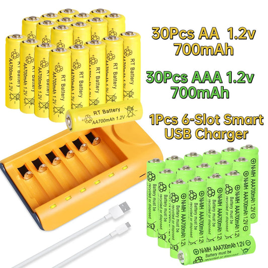 Skywolfeye 30pcs/24pcs/18pcs/12pcs/6pcs AA AAA NiMh 1.2V 700mah Rechargeable Battery Set with 6 Slot Battery Charger Wild Frontier Gear LLC