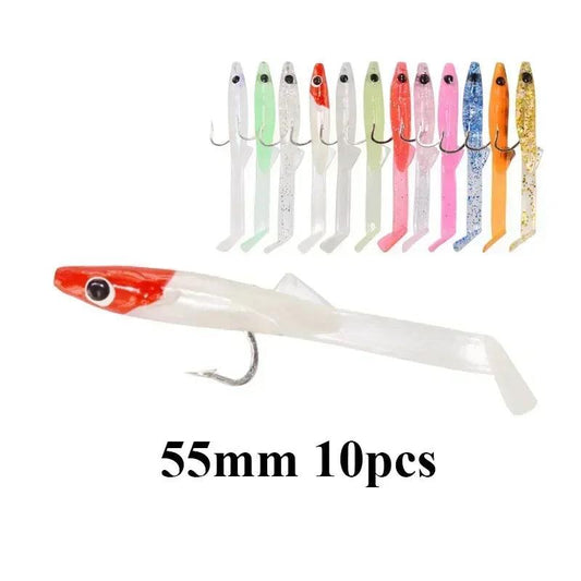 Afishlure 55mm Soft Eel Raglou Fishing Lure Set - 10pcs Paddle Tail Mackerel Bait for Sea and Freshwater - Wild Frontier Gear LLC