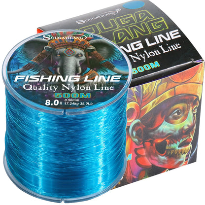 Sougayilang 500m Nylon Fishing Line Monofilament 0.14-0.50mm Max Drag 38LB Superior Material Smooth Line for Seawater Freshwater