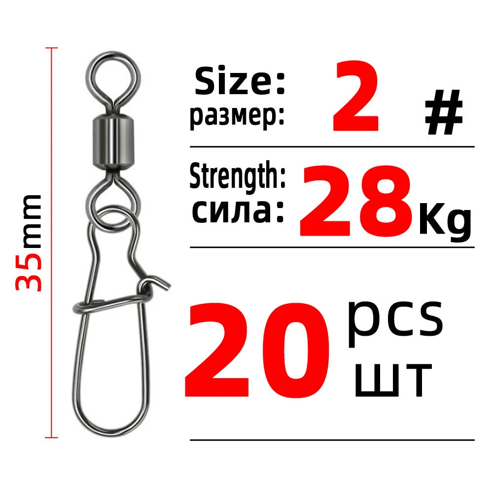 DNDYUJU 10 To 50X Fishing Swivel Snap Pin Bearing Rolling Swivel Stainless Steel Snap Fishing Connector Fishhook Lure Tools