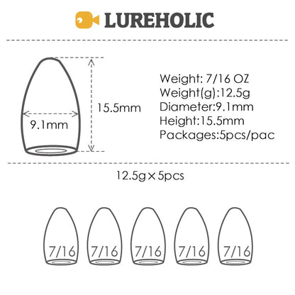 Lureholic Texas  Tungsten Sinkers Flipping Worm 1/16-2 OZ Bullet Weights Columnar 3.5-56g Bass Fishing Lures Accessories Wild Frontier Gear LLC