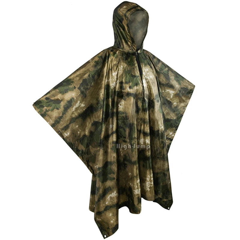 Outdoor Military Poncho 210T+PU Army War Tactical Raincoat Hunting Ghillie Suit Birdwatching Umbrella Rain Gear Home accessories