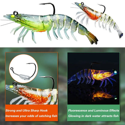 1Pcs Lifelike Artificial Luminescent Shrimp Fishing Lure Fishing Luminous Lures Fishing Bait Hooks 9cm 12g Shrimp Fake Bait