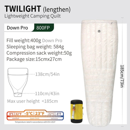 AEGISMAX Wind Hard Twilight 10D -5 Degree 800FP Down Sleeping Bag Ultralight Camping Quilt Sleeping Bag Winter Hiking Equipment Wild Frontier Gear LLC