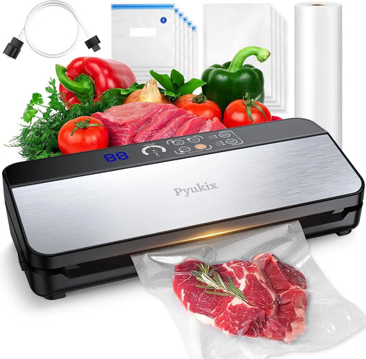 Vacuum Sealer Machine, Food Sealer Machine 80KPA Fully Automatic 8-IN-1 Food Saver for Dry/Moist Mode with Build-in Cutter&Stora