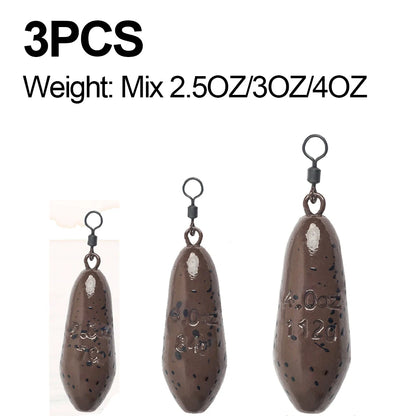 3Pcs Drop shot Carp Fishing weight Carp sinker with swivel for Catfish Surf Trolling jig lure fishing Tackle  2/2.5/3/3.5/4OZ