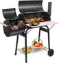 Charcoal Grill and Offset Smoker, Outdoor Patio Barbecue Cooker with Wheels,Side Fire Box for Camping, Picnic, Party Wild Frontier Gear LLC