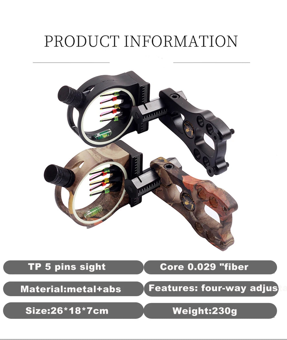 5 Pin Bow Sight 0.029" Fiber Compound Bow Sights with LED Sight Light for Compound Bows Archery Hunting - Wild Frontier Gear LLC