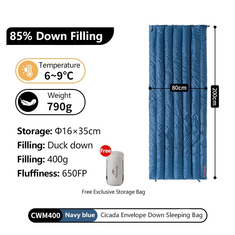 Naturehike CW280 Sleeping Bag Ultralight Duck Down Sleeping Bag Spring Travel Sleeping Bags CWM400 Hiking Camping Sleeping Bag Wild Frontier Gear LLC