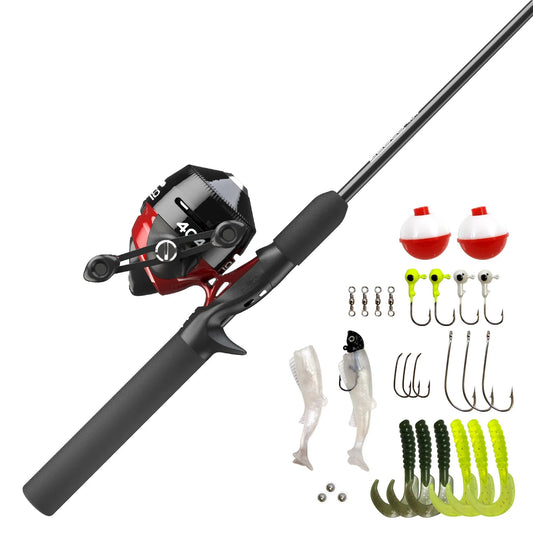 Zebco 404 Spincast Reel & Rod Combo: 5'6" 2-Piece Pole, Size 40 Reel, RH Retrieve, with 28-Piece Tackle Kit, Black/Red Wild Frontier Gear LLC