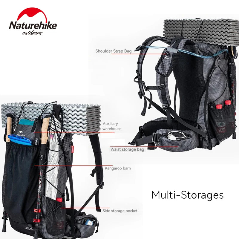 Naturehike Ultralight Backpack 60+5L/40L With Frame Waterproof Travel Bag Large Capacity Camping Outdoor Hiking With Rain Cover Wild Frontier Gear LLC