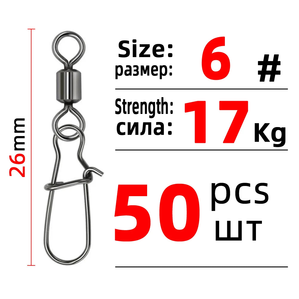 DNDYUJU 10 To 50X Fishing Swivel Snap Pin Bearing Rolling Swivel Stainless Steel Snap Fishing Connector Fishhook Lure Tools