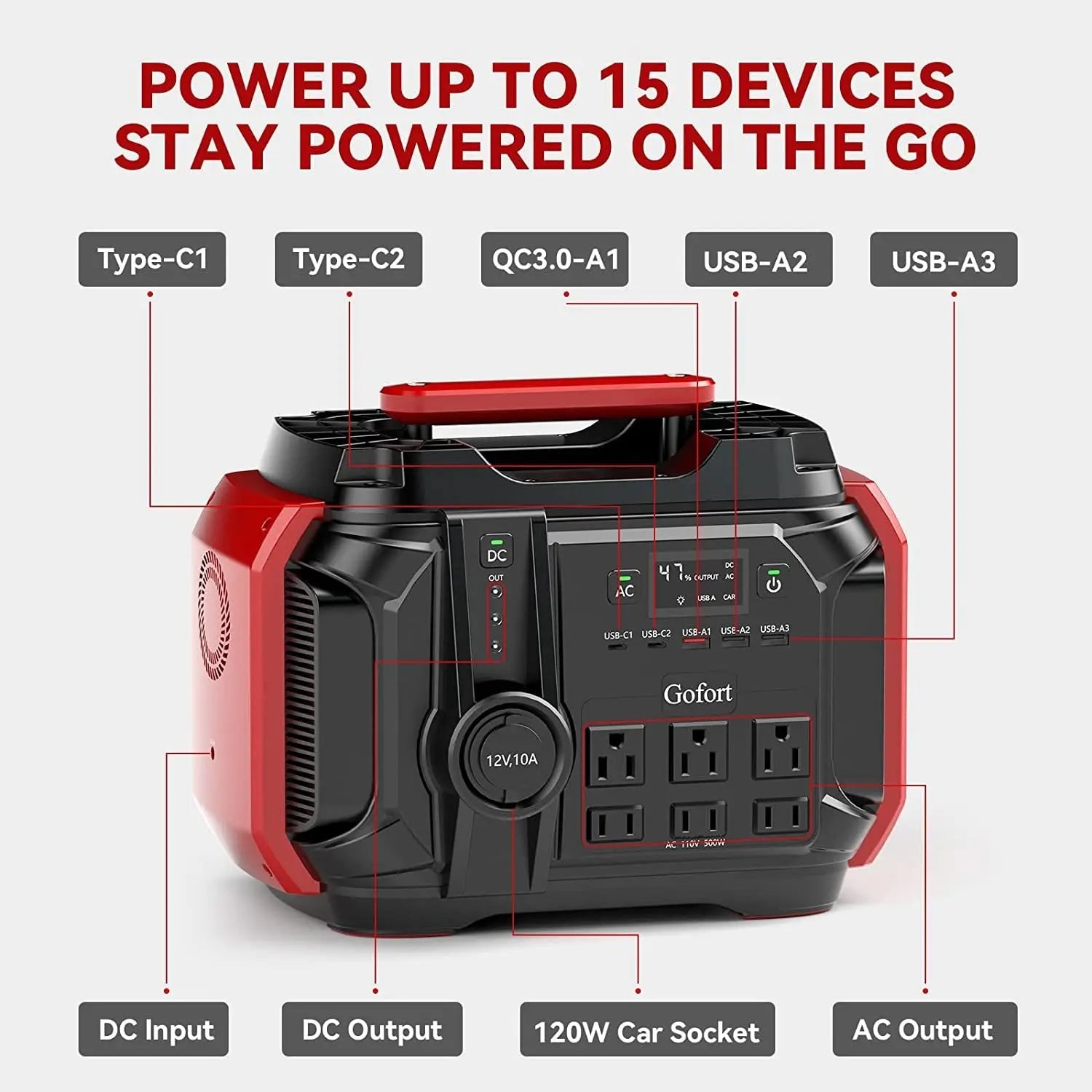 Portable Power Station 540Wh/500W(Peak 1000W) 6 x AC 110V Outlets PD 60W Portable Solar Generator CPAP Battery Power Outage Wild Frontier Gear LLC