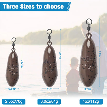 3Pcs Drop shot Carp Fishing weight Carp sinker with swivel for Catfish Surf Trolling jig lure fishing Tackle  2/2.5/3/3.5/4OZ