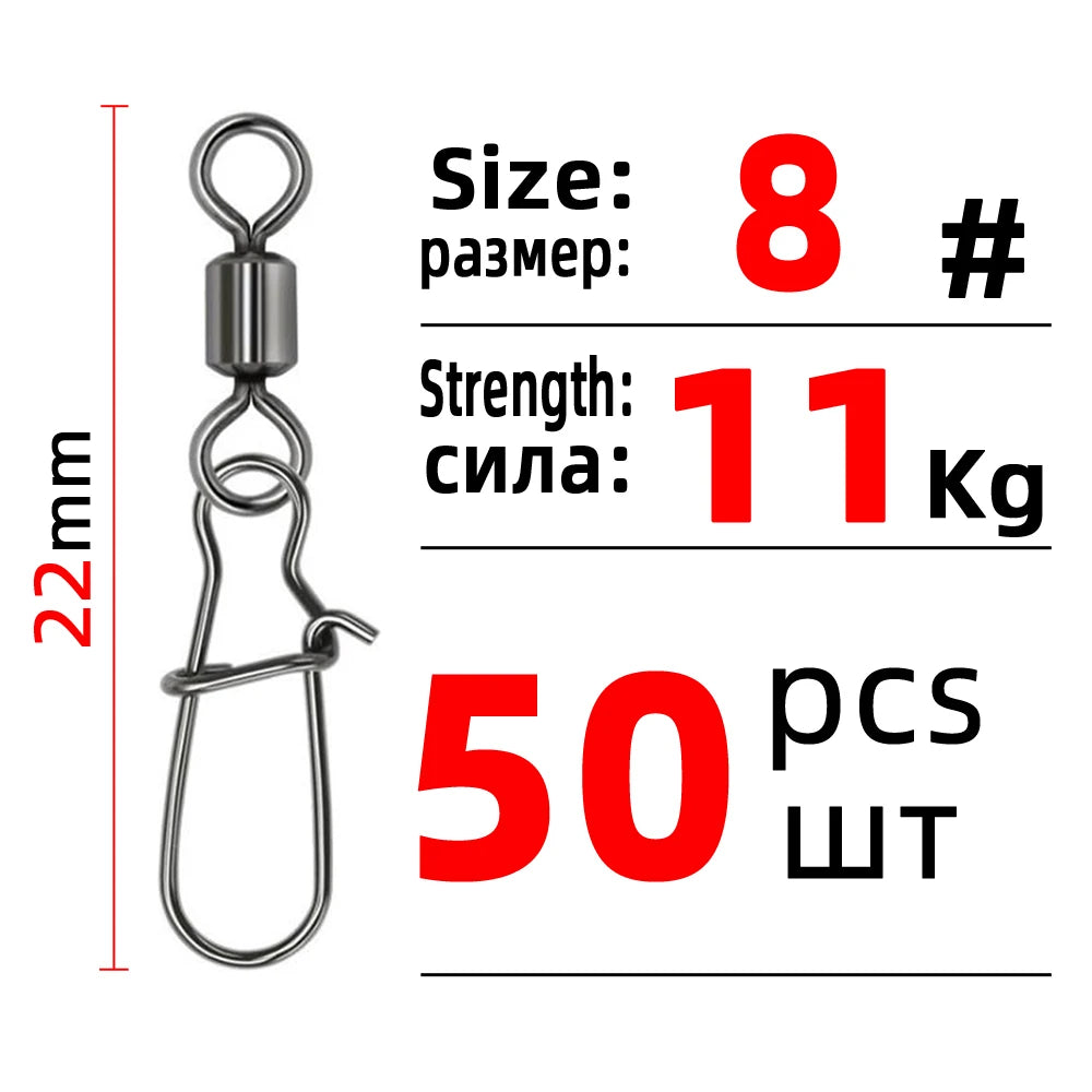 DNDYUJU 10 To 50X Fishing Swivel Snap Pin Bearing Rolling Swivel Stainless Steel Snap Fishing Connector Fishhook Lure Tools