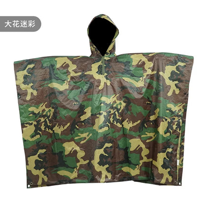 Polyester Twill Camouflage Raincoat, 3 in 1, Floor Mat, Outdoor, Hiking, Camping, Cape Style, 210T