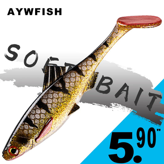 AYWFISH 15CM 25.5G Soft Swimbait Lures Black Bass Artificial Silicone Shad Fishing Lure Tackle Sinking Soft Plastic Bait Pike
