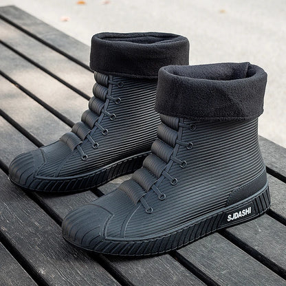 Versatile Casual Short-barreled Waterproof Shoes Men Women Lined With Fleece Warmth Anti-slip Wear-resistant Outdoors Rain Boots - Wild Frontier Gear LLC