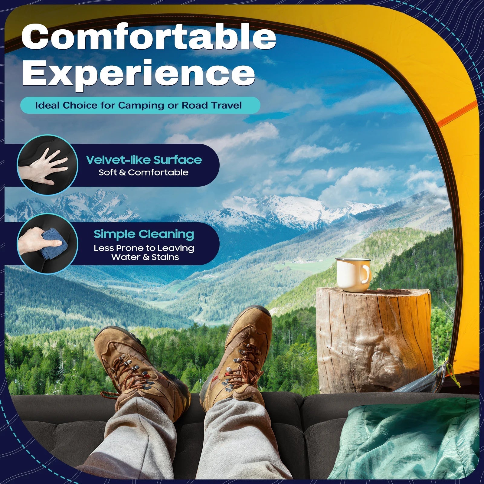 Anti-slip  Waterproof Inflatable Mattress Flocking Air Mattress 6 Chamber 1.7*1.2m Outdoor Sleeping Equipment Air Pump Included Wild Frontier Gear LLC