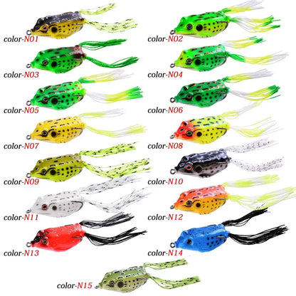 15pc/set Frog Soft Lure Tube Bait Plastic Fishing Lure with Fishing Hooks Topwater Ray Frog Artificial 3D Eyes Fishing Lures Set