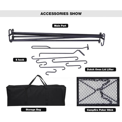Campfire Swing Grill Stand, Portable Hanging Cooking Grill Rack with Dutch Oven Lid Lifter Wild Frontier Gear LLC