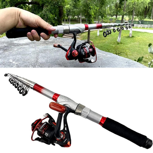 Telescopic Fishing Rod and Reel Combo for Saltwater and Freshwater - Portable 1.8m to 3.6m Spinning Gear with Line - Wild Frontier Gear LLC