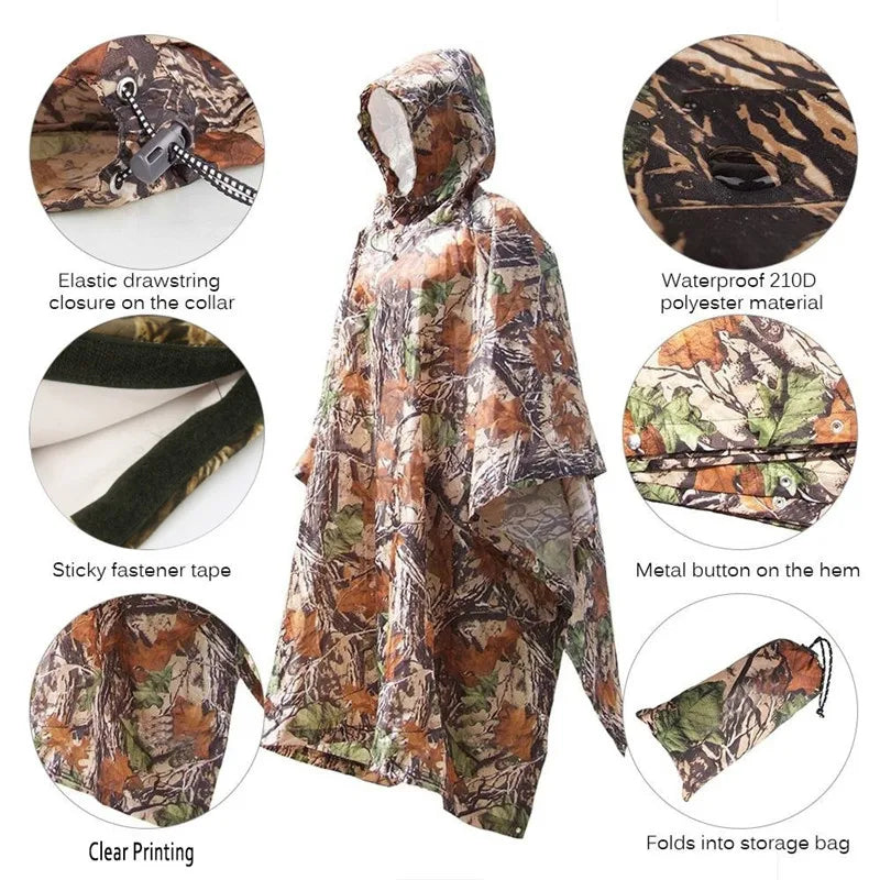 3 In 1 Outdoor Military Waterproof Raincoat Rain Coat Men Raincoat Women Awning From The Rain Motorcycle Rain Poncho Picnic Mat