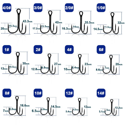 9KM Fishing Treble Hooks High Carbon Steel Brabed Sharp Triple Hook Fishing Hooks on Hard Lures Saltwater Fishing Accessories