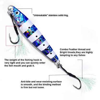 PROBEROS10Pcs Metal Jig Tail Assist Hooks 11-19# With PE Line Feather Solid Ring Jigging Fishhook for 5-80g Lure Fishing Hooks