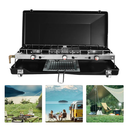Portable Tabletop Cooking Stove with Handle Camping Stove with Removable Grid and Tray Wild Frontier Gear LLC