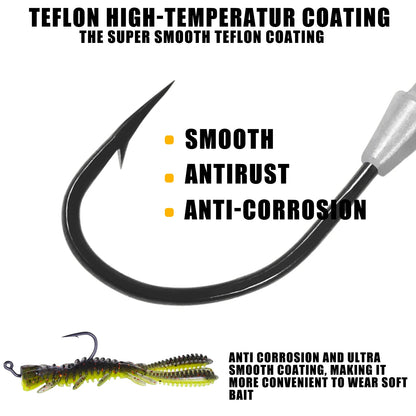 5pcs Fishing Weighted Worm Hooks For Soft Plastics Lures, Jig Head Hooks, Barbed Crank Hooks For Freshwater Saltwate