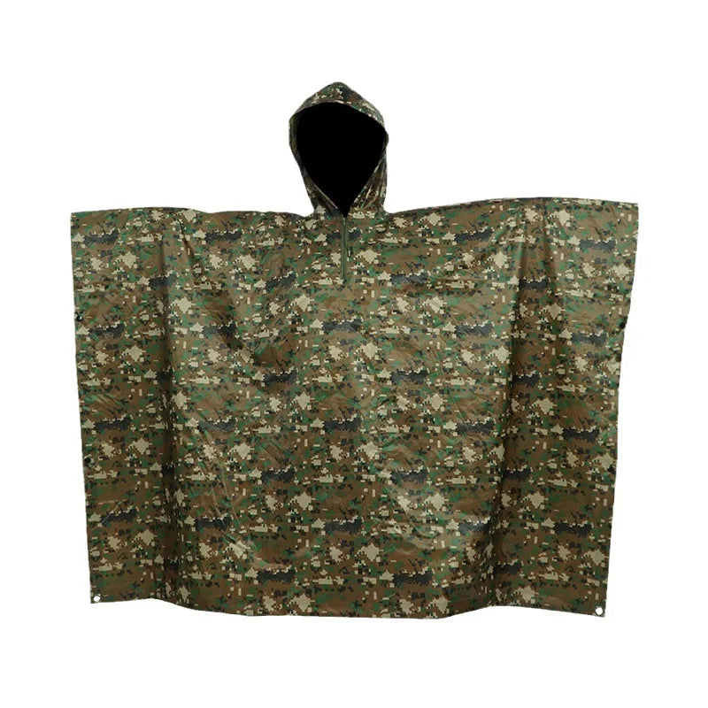 Polyester Twill Camouflage Raincoat, 3 in 1, Floor Mat, Outdoor, Hiking, Camping, Cape Style, 210T