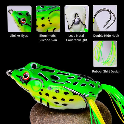 15pc/set Frog Soft Lure Tube Bait Plastic Fishing Lure with Fishing Hooks Topwater Ray Frog Artificial 3D Eyes Fishing Lures Set