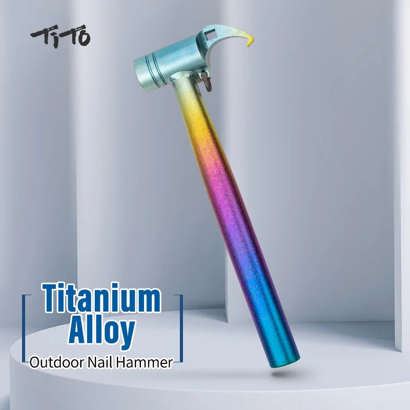 TiTo Camping Tool Hammer Rainbow Color Titanium Alloy Outdoor Tent Pegs Stake Mallet with Stake Puller Mountaineering Hiking Wild Frontier Gear LLC