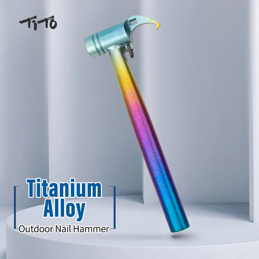 TiTo Camping Tool Hammer Rainbow Color Titanium Alloy Outdoor Tent Pegs Stake Mallet with Stake Puller Mountaineering Hiking Wild Frontier Gear LLC