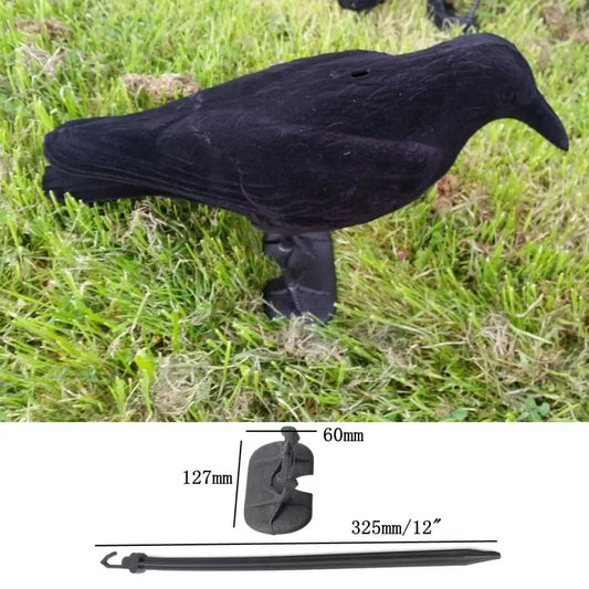 Lifelike Size Full Body Flocked/Hunting Crow Decoy W/ Feet & Stake
