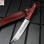 Damascus steel sharp tactical straight knife, jungle rescue knife, Finnish hunting knife + scabbard