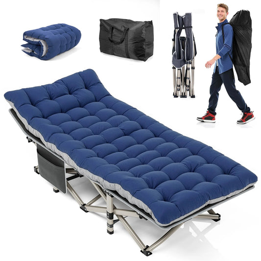 Folding Camping Cot W/Mat for Adults, Heavy Duty Outdoor Bed with Carry Bag,1200 D Layer Oxford Travel Camp Cots Wild Frontier Gear LLC