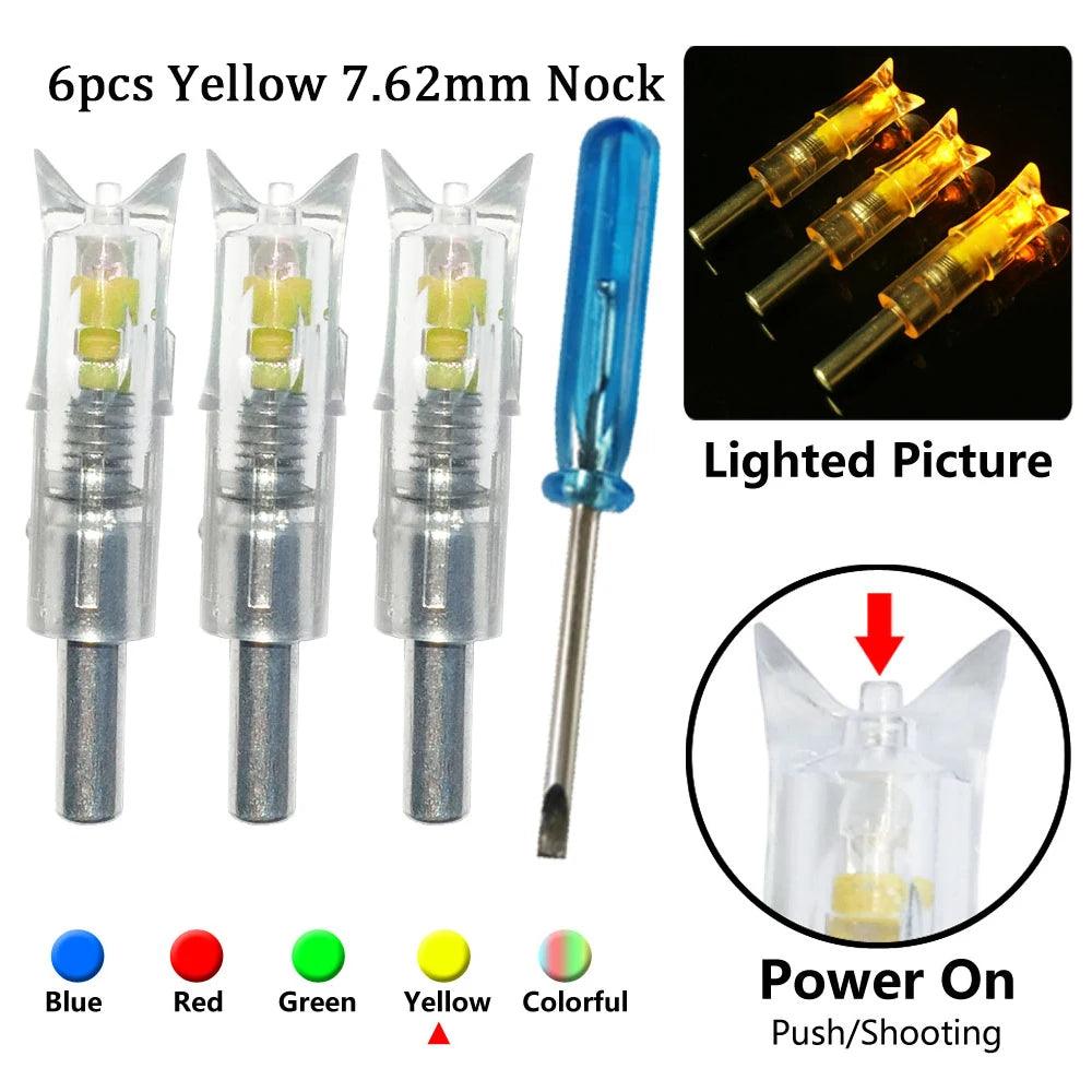 5/6pcs Archery LED Lighted Nocks Fit 7.6mm Universal Arrow Shaft Glowing Tail Carbon Crossbow Bolts Hunting Shooting Accessories - Wild Frontier Gear LLC