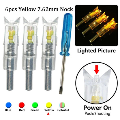 5/6pcs Archery LED Lighted Nocks Fit 7.6mm Universal Arrow Shaft Glowing Tail Carbon Crossbow Bolts Hunting Shooting Accessories - Wild Frontier Gear LLC