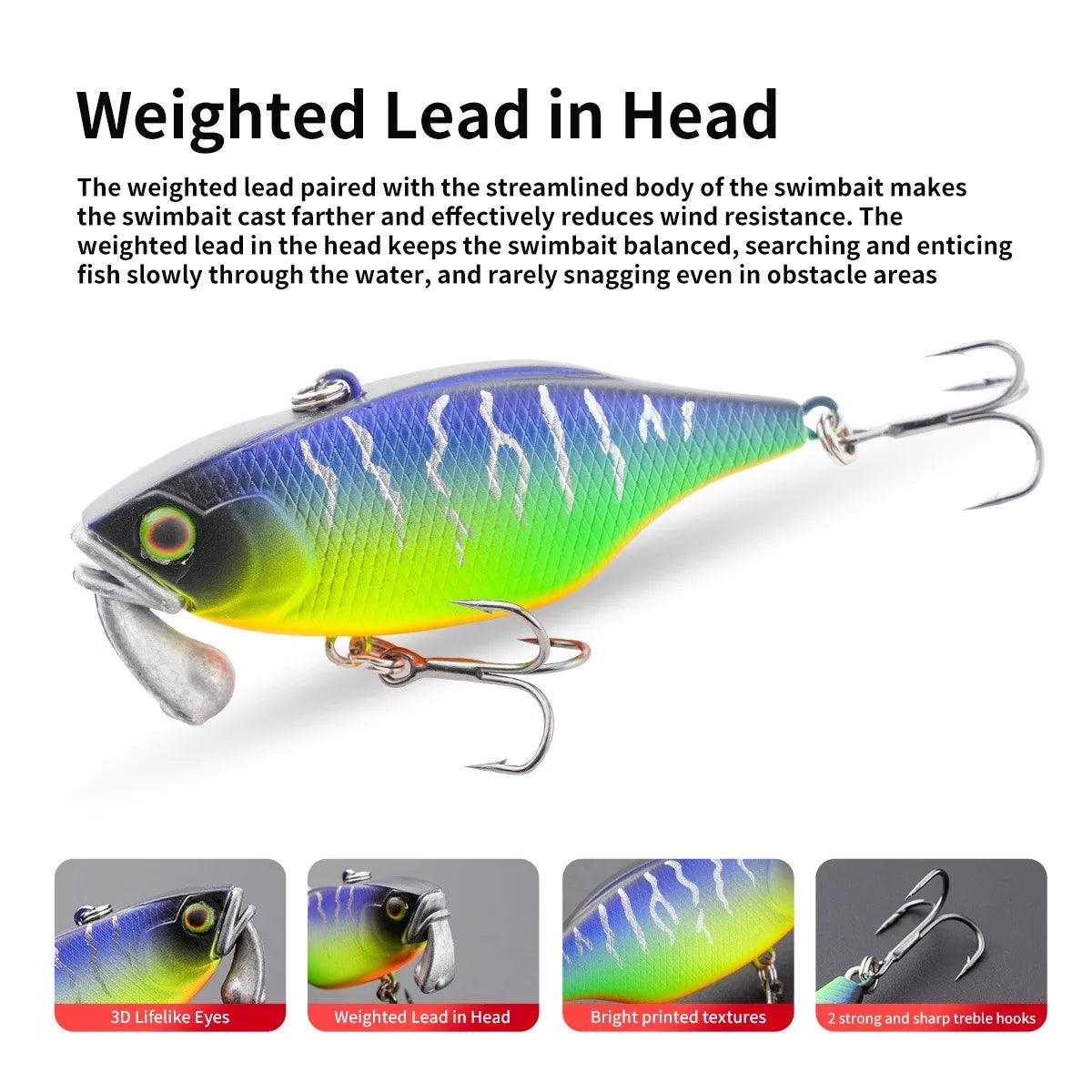 TeStar 60mm 18g Long-Casting Vibration Fishing Lure with 3D Eyes - Artificial Wobbler for Bass and Trout - Wild Frontier Gear LLC