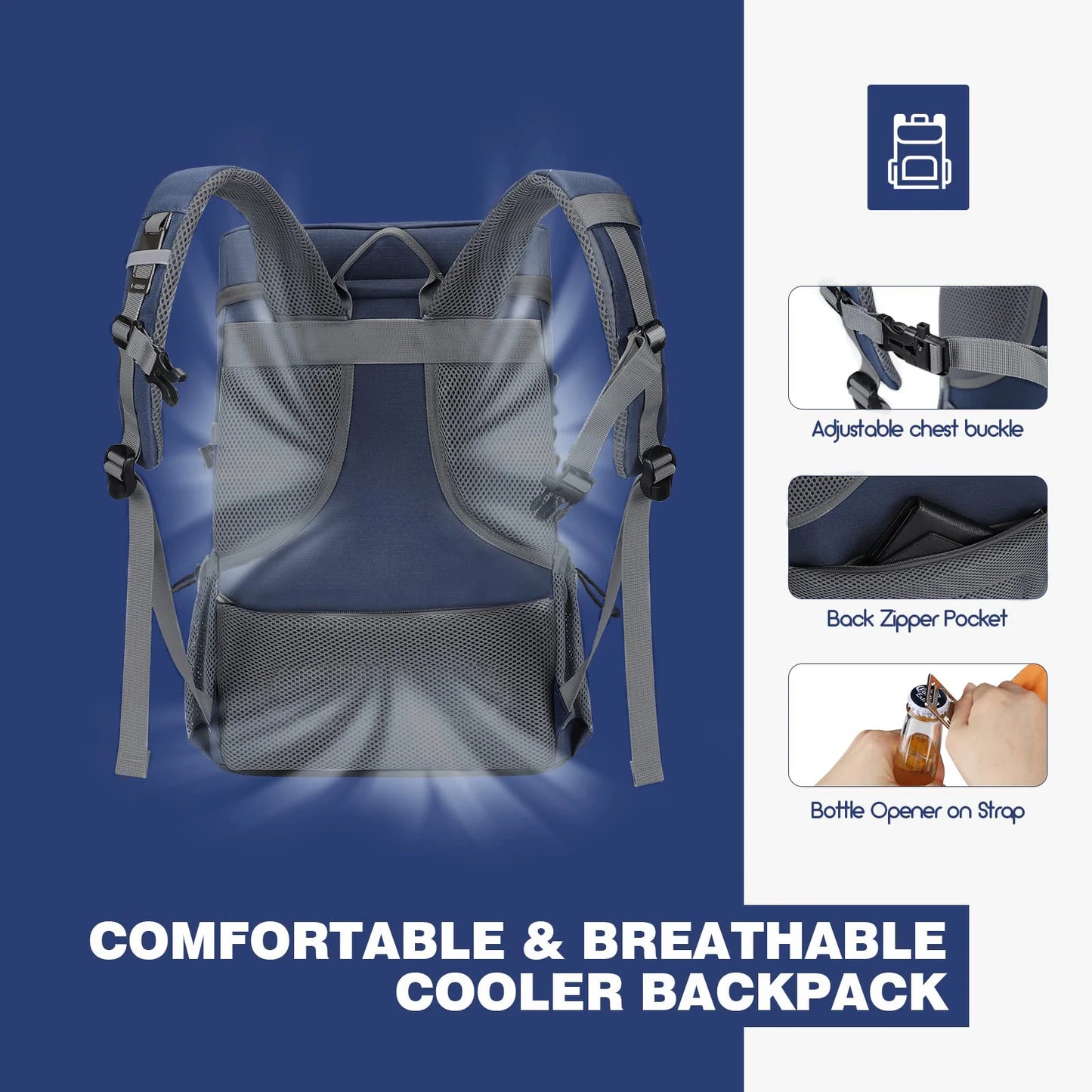 WESTTUNE 35 Can Cooler Backpack Leakproof Insulated Soft Cooler Bag Camping Beach Cooler Ice Chest Backpack for Hiking Travel