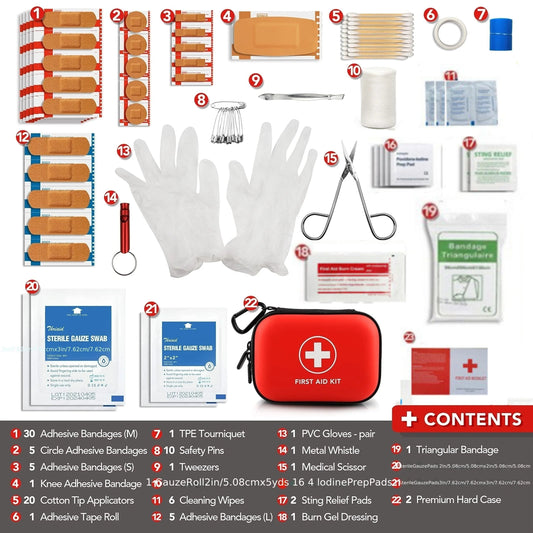 First Aid Kit Complete, 104Pcs Water-Resistant Hard Shell Small Case. Perfect For Travel, Outdoor, Home, Office,Camping, Hiking Wild Frontier Gear LLC
